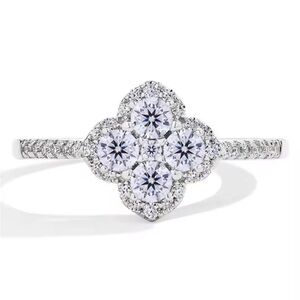925 Sterling Silver Zircon Classic Sparkling Simplitry Petal Ring For Women